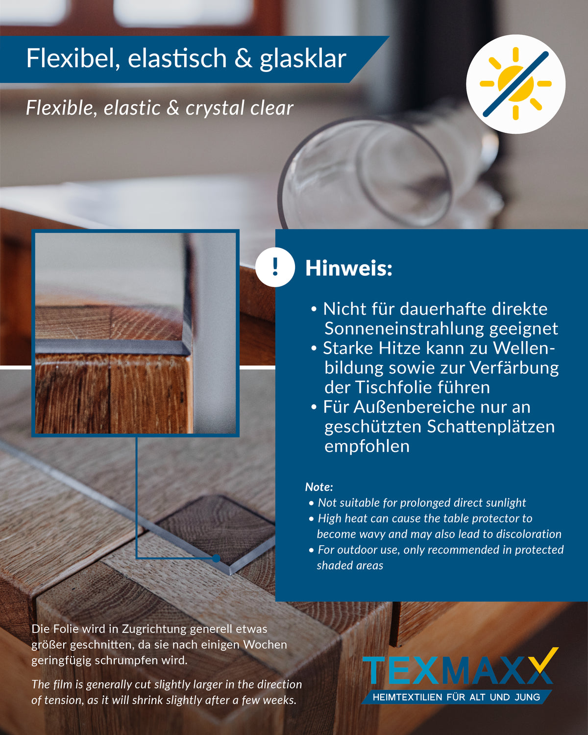 Tischfolie transparent 2mm mit abgeschrägter Kante