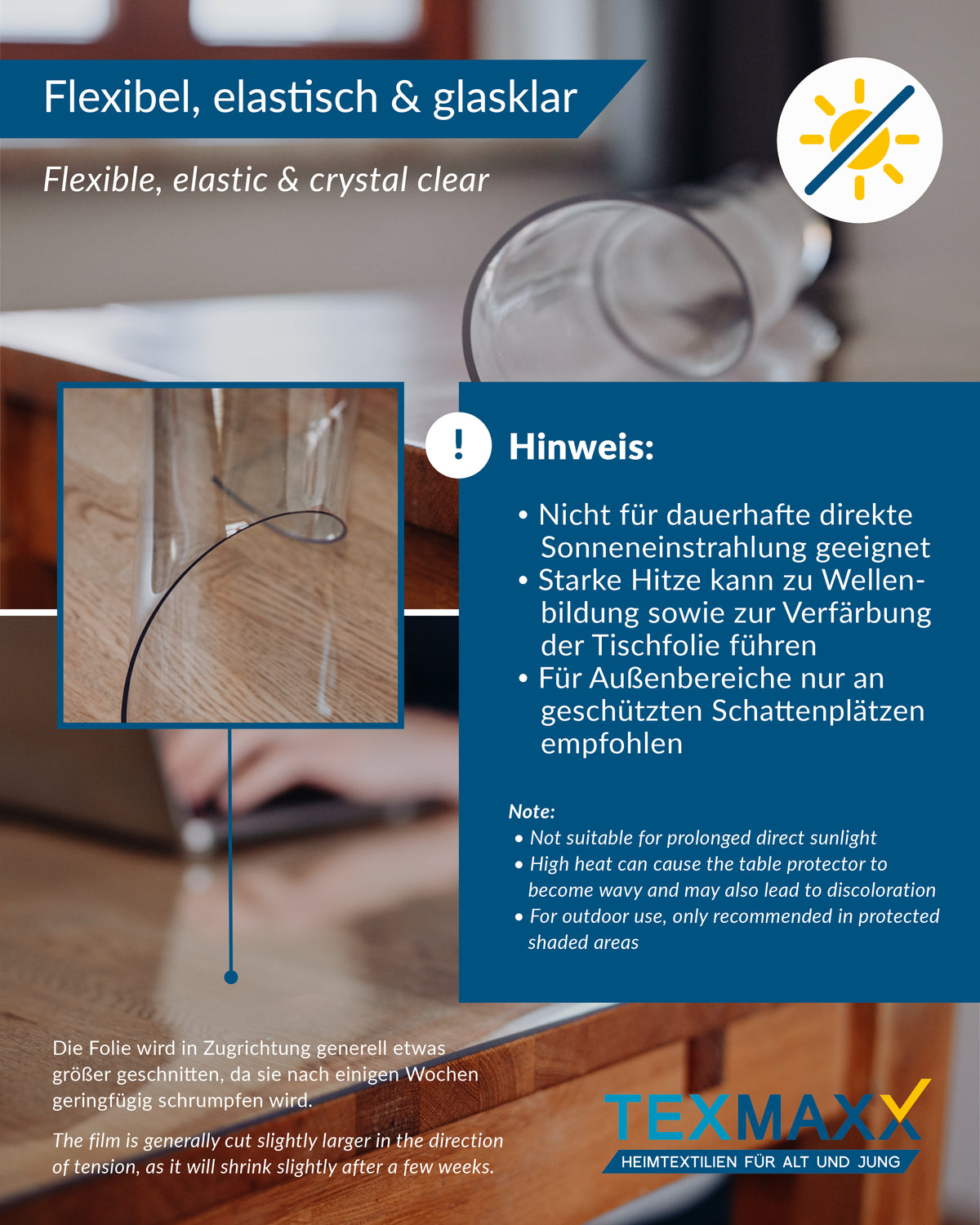 Tischfolie transparent 2mm mit gerader Kante